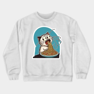 Cat eating spaghetti meme Crewneck Sweatshirt